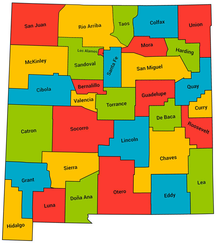 New Mexico Counties Map   NM Counties Map 4 Color 701x783 2 